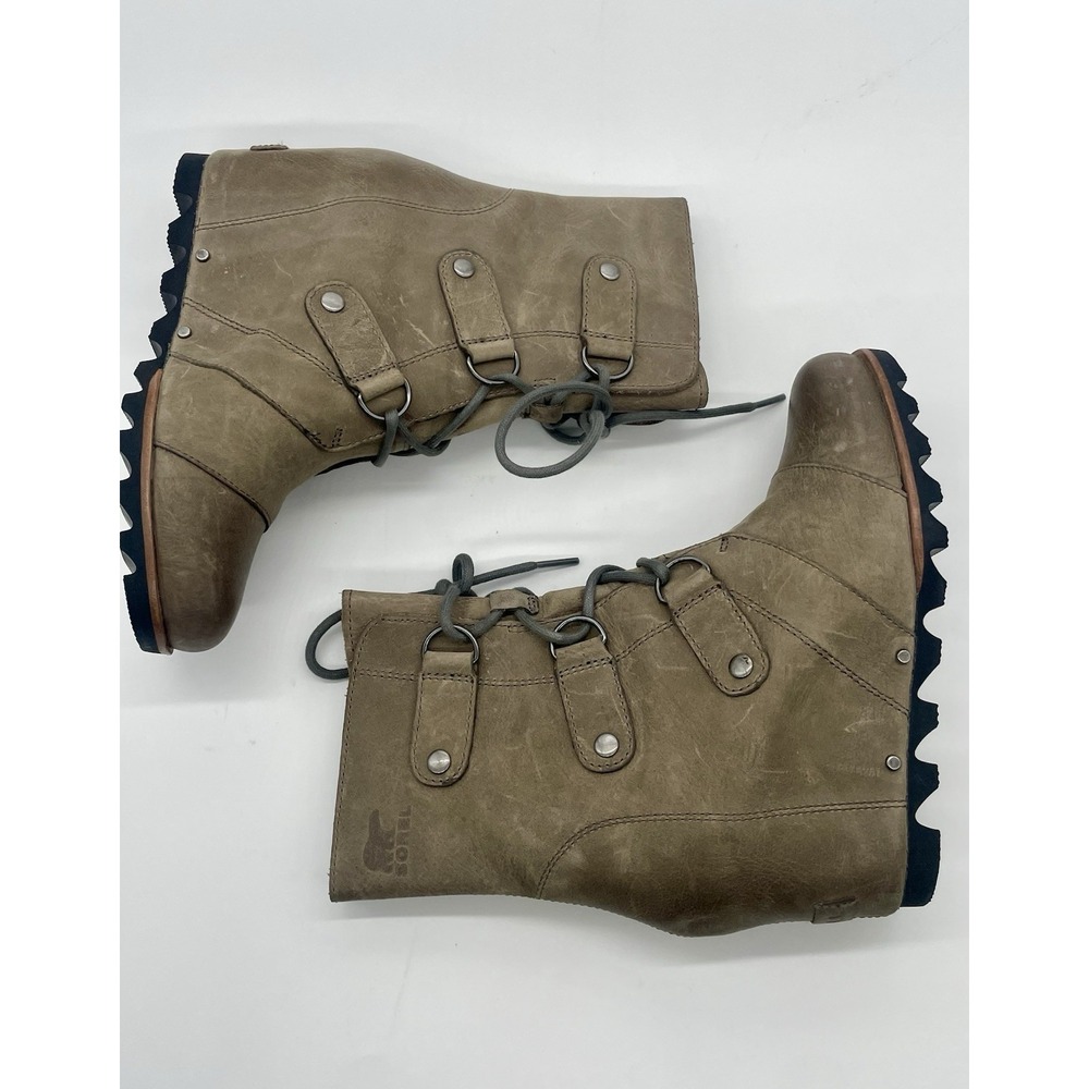 Sorel Joan Of Arctic Wedges Lace Up Boots In Distressed Light Brown Sz 7 Eu 38